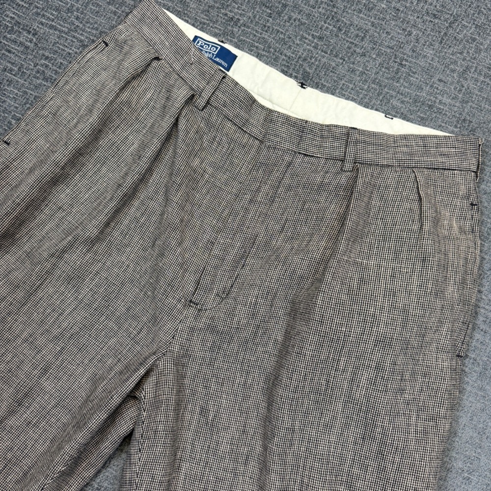 Polo Ralph Lauren Pants Mens 36x30 (32x25) Brown Linen Blend Pleated Hemmed VTG